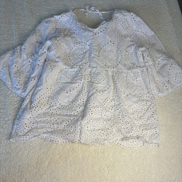 Charlie B Eyelet Peplum Top Women's‎ XL White Babydoll Peasant Cotton lace Boho - Picture 10 of 12
